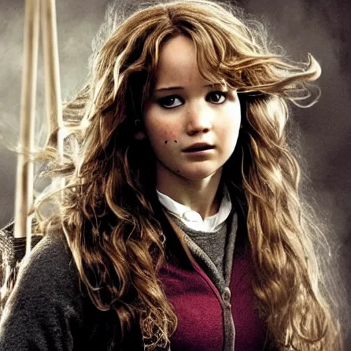 jennifer lawrence as hermione granger in harry potter, Stable Diffusion