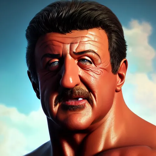 Prompt: stallone as happy potatoe, by ilya kuvshinov, rtx rendering, octane render 1 2 8 k, maya, extreme high intricate details by tom bagshaw, medium shot, close up shot, composition by sana takeda, lighting by greg rutkowski