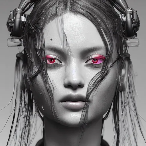 Prompt: the portrait of an absurdly beautiful, graceful, elegant, sophisticated, fashionable cyberpunk gravure idol, an ultrafine hyperdetailed illustration by kim jung gi, irakli nadar, intricate linework, bright colors, porcelain skin, unreal uni engine 5 highly rendered, cgsociety, global illumination, radiant light, detailed and intricate environment