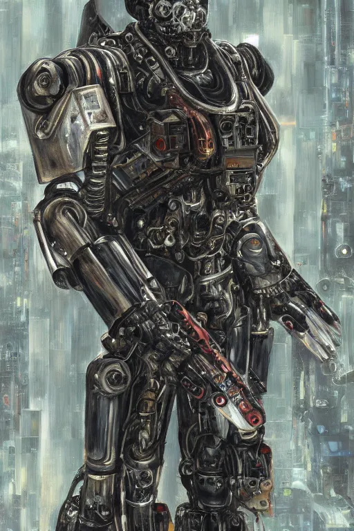 Image similar to portrait of demonic gothic Tom Cruise in mechanical power armor, cyberpunk, Warhammer, highly detailed, artstation, illustration, art by Gustav Klimt