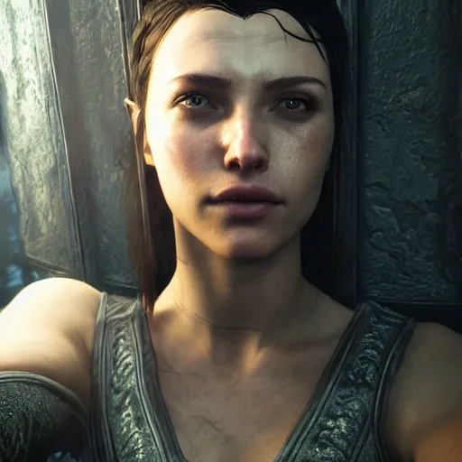 Prompt: selfie of lydia, skyrim, fine detailed face, enb, stunning 3 d render inspired art by greg rutkowski and xiang duan and thomas eakes, realistic, highly detailed attributes and atmosphere, dim volumetric cinematic lighting, 8 k octane detailed render, post - processing, masterpiece, golden hour, soft focus