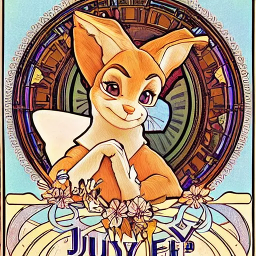 Prompt: Judy Hopps, art nouveau, Alphonse Mucha, extremely detailed, beautiful painting