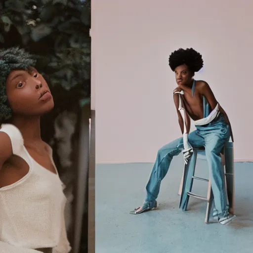 Prompt: realistic photoshoot for a aime leon dore lookbook, color film photography, portrait of a beautiful woman in style of tyler Mitchell, 35mm, location outside, graflex