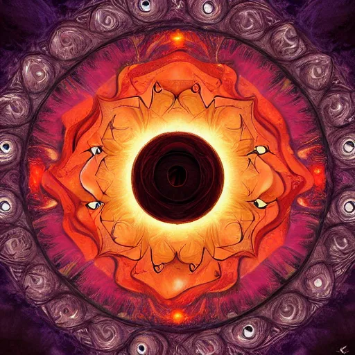Image similar to a rose with the eye of sauron in the center, digital art, detailed