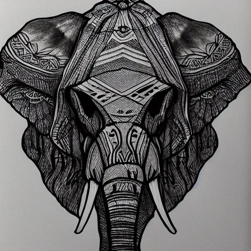 Image similar to black pen sketch of a skull of a elephant, the desert is in color pencil, elephant skull, beginner, pencil, intermediate art, paper art, pencil, bold lines, cyberpunk based