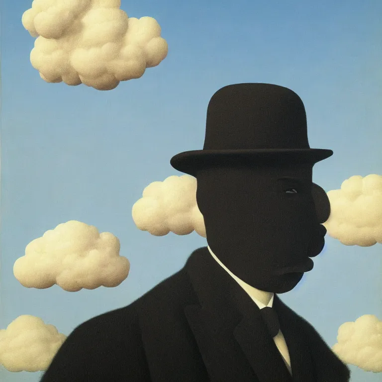 Image similar to portrait of a cloud faced man, by rene magritte, centered, detailed painting, hd, hq, high resolution, high detail, 4 k, 8 k