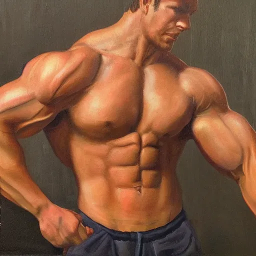 Prompt: a painting of a muscular man posed for a photoshoot,