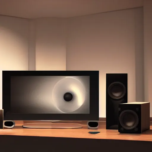 Image similar to a concept art of high - end monitor speakers made in razor, cinematic lighting, 4 k,