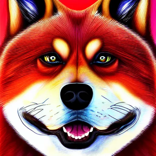 Image similar to zoomorphic a red face wolf, pepe the frog like face, digital painting, ultra sharp, by gary cook