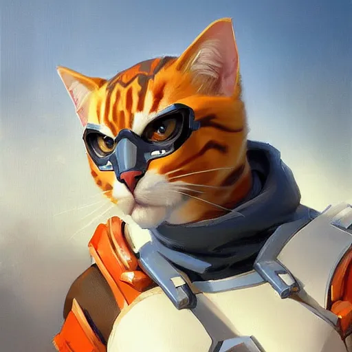 Image similar to greg manchess portrait painting of partially armored purrfect protagonist cat as overwatch character, medium shot, asymmetrical, profile picture, organic painting, sunny day, matte painting, bold shapes, hard edges, street art, trending on artstation, by huang guangjian and gil elvgren and sachin teng