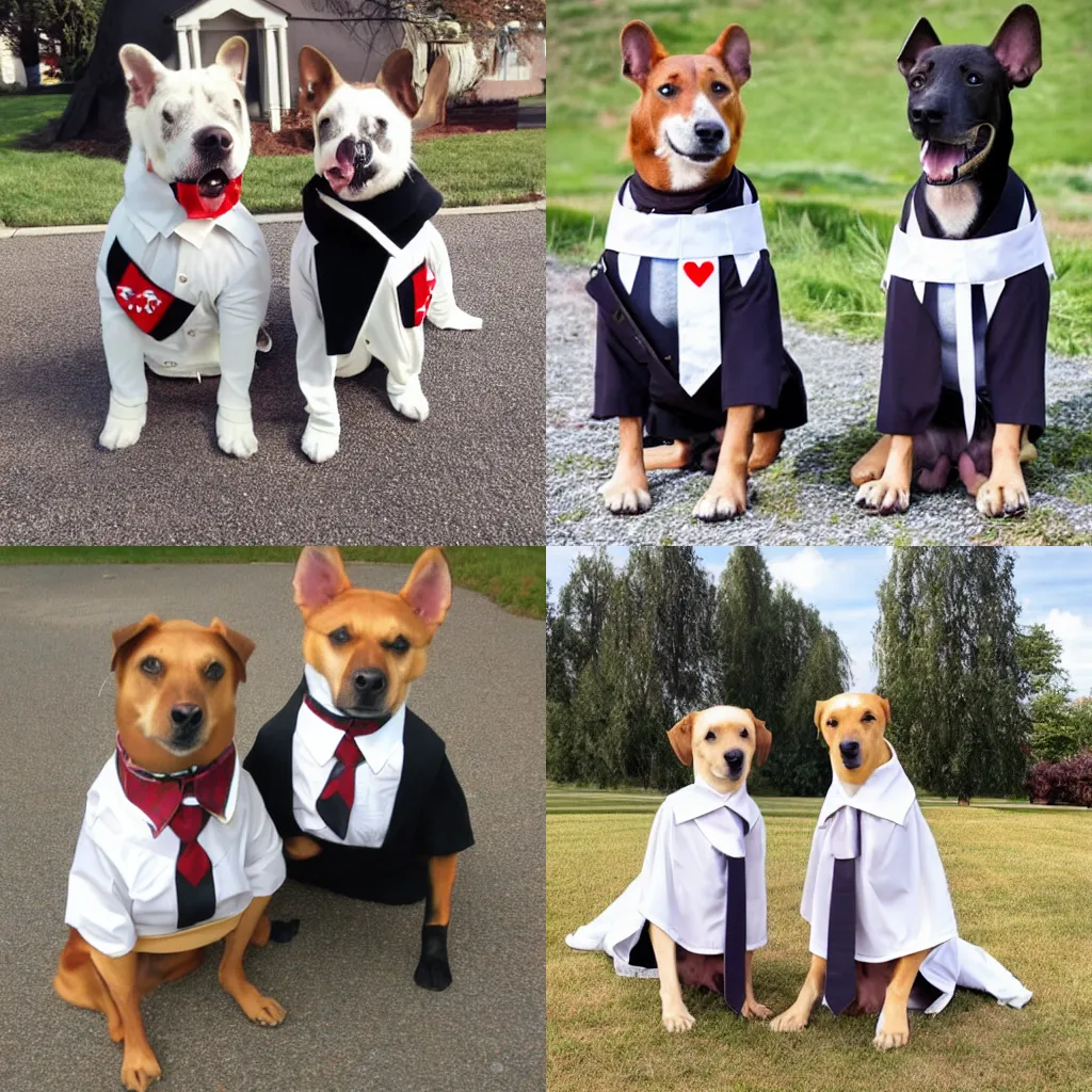 Prompt: two dogs dressed as mormon missionaries