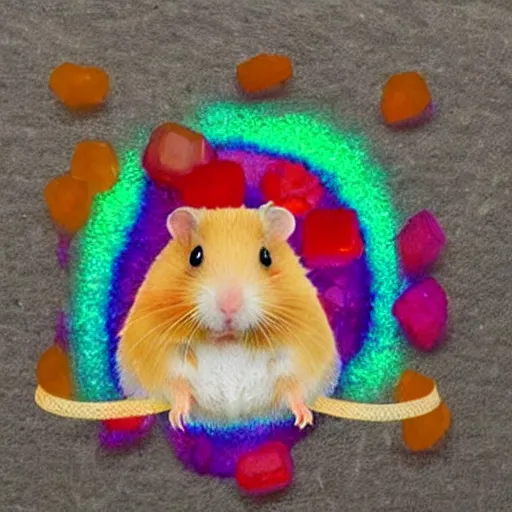 Image similar to a hamster made out of rainbow crystals