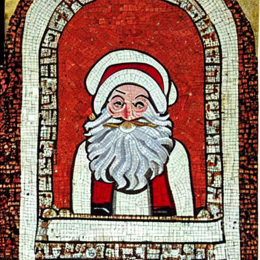 Image similar to santa claus doing a kickflip, byzantine mosaic,