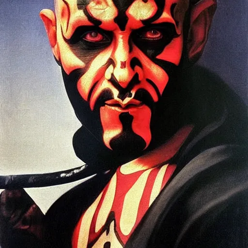 Image similar to Darth Maul painted by Caravaggio. High quality.