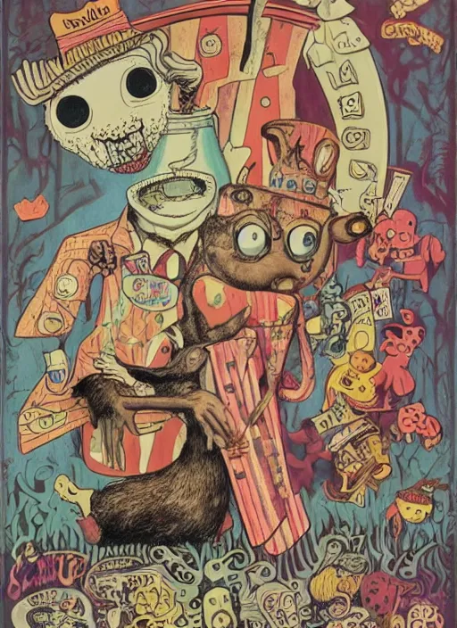 Image similar to artwork by gary baseman, robert williams and robert crumb