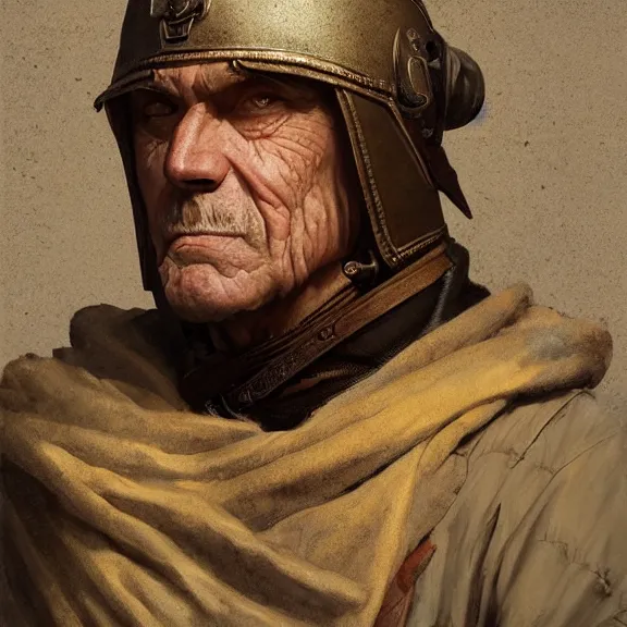 Image similar to portrait of a retired elderly 15th century swiss mercenary, painted portrait, 4k, trending on artstation, octane render, art by artgerm and greg rutkowski and alphonse mucha and craig mullins and James Jean and Andrei Riabovitchev and Marc Simonetti and peter mohrbacher