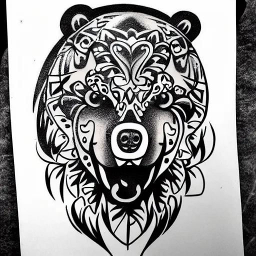 Image similar to tattoo design, stencil, bear, fierce,