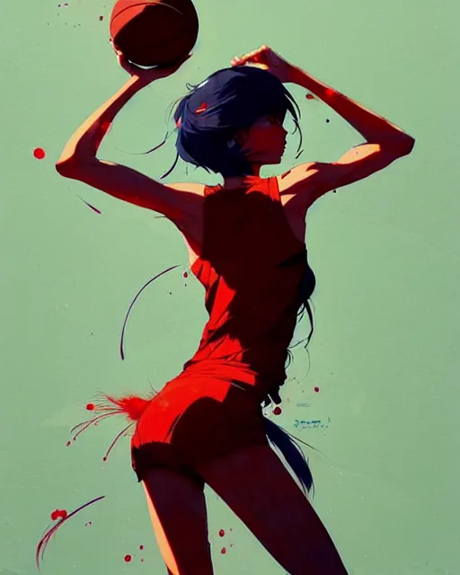 Image similar to a ultradetailed beautiful panting of a woman free throw, by conrad roset, greg rutkowski and makoto shinkai, trending on artstation