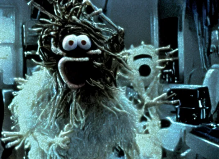 Prompt: terrifying scene from the 1 9 8 2 science fiction film muppet john carpenter ’ s the thing