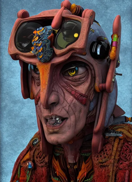 Image similar to portrait of a shaman robot, full colour, the akashic records of literary dreams as decoration, full colour, 3 d shaded, sam wolfe, zbrush central,