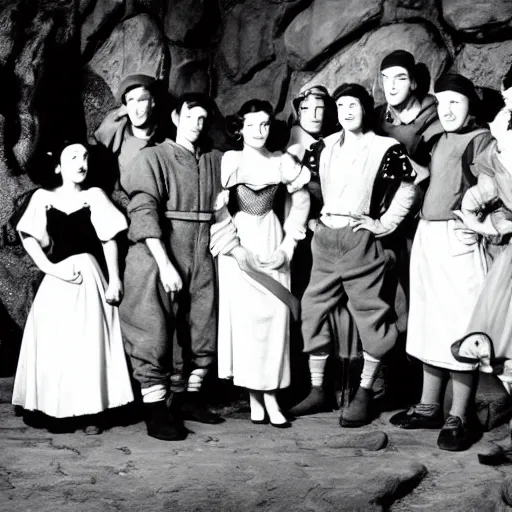 Prompt: Snow White and the Seven Dwarfs in 1938, Walt Disney