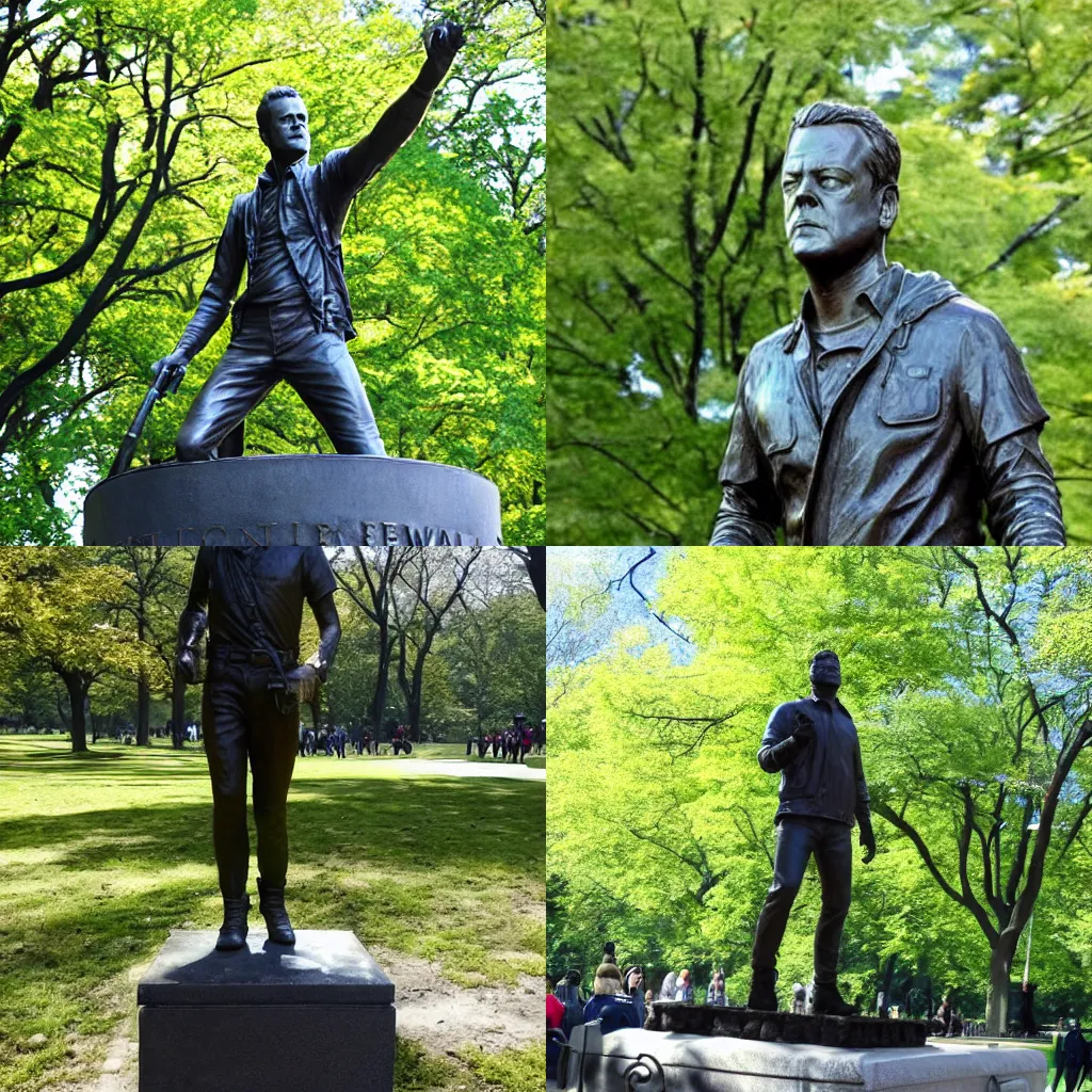 Prompt: a bronze statue of Jack Bauer in Central Park.