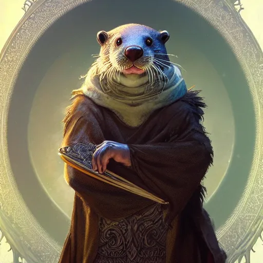 Image similar to A wizard otter, ultra realistic, concept art, intricate details, eerie, highly detailed, photorealistic, octane render, 8k, unreal engine, art by artgerm and greg rutkowski and alphonse mucha
