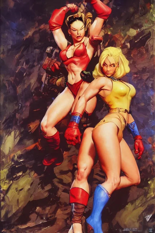 Prompt: Movie poster of Cammy and Rose from Street Fighter, Highly Detailed, Dramatic, by frank frazetta, ilya repin, 8k, hd, high resolution print