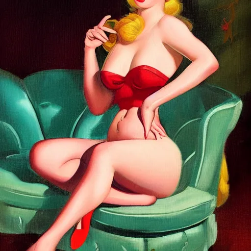 Image similar to a painting in the style of gil elvgren and in the style of pascal blanche.