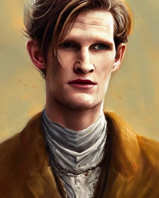 Image similar to detailed painting of matt smith with a long pale blond hair and fantasy noble red clothes, fantasy, game of thrones, targaryen, horror, ethereal, greg rutkowski, magali villeneuve and monet