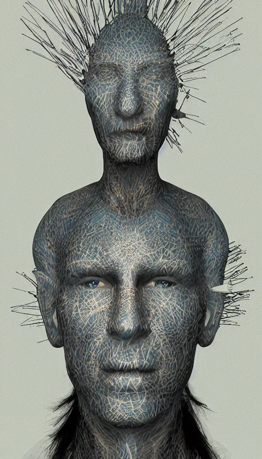 Image similar to portrait of a digital shaman, with 3 d render