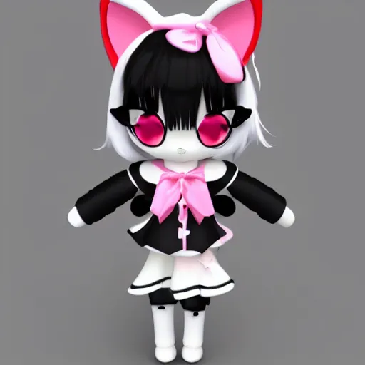 Image similar to cute fumo plush of a popstar cat girl, anime girl, idol, tomboy, artstation, bubblegum pop, black and white, vray