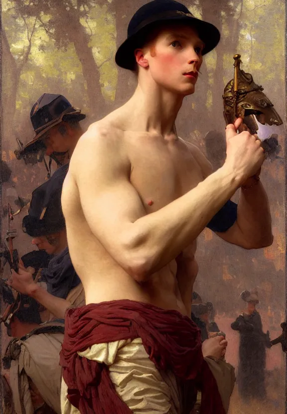 Prompt: attractive handsome fully clothed christopher tietjens confesses his love for attractive fully armored valentine wannop. centered composition. highly detailed painting by gaston bussiere and j. c. leyendecker and william adolphe bouguereau and fra angelico and octane render, musee d'orsay 8 k