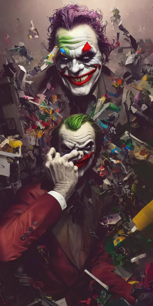 Image similar to Every joker ever, Darek Zabrocki, Karlkka, Jayison Devadas, Phuoc Quan, trending on Artstation, 8K, ultra wide angle, pincushion lens effect