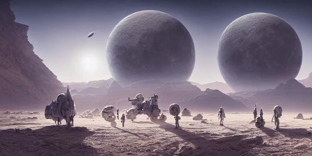 Image similar to white moon station on desert planet digital art by greg rutkowski. hyperreal highly detailed 8 k. intricate. lifelike. soft light. nikon d 8 5 0.