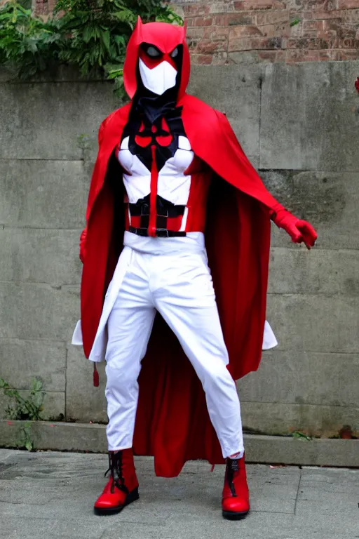 Prompt: red hood cosplay, white jacket