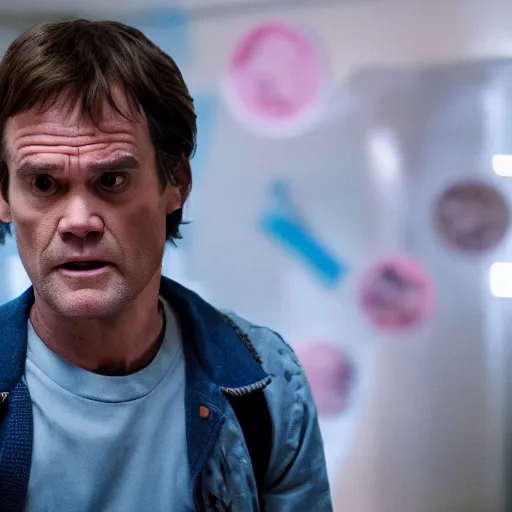 Prompt: jim carrey on stranger things, dexter morgan on stranger things, 8 k