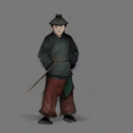 Image similar to haggard looking chinese boy concept art, cinematic