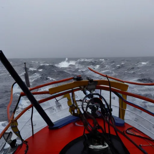 Prompt: cape horn major storm on deck at sea