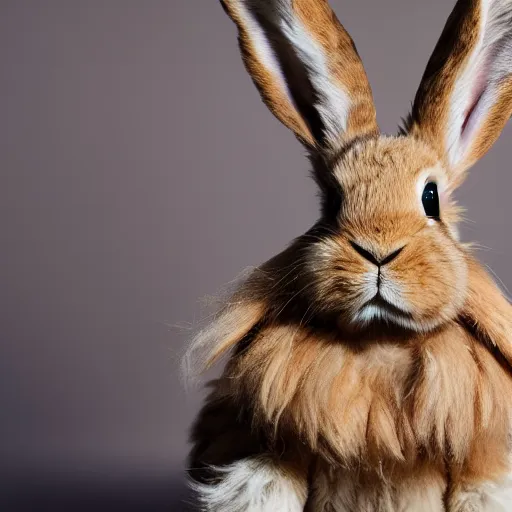 Image similar to lionhead rabbit in a suit, professional photoshoot