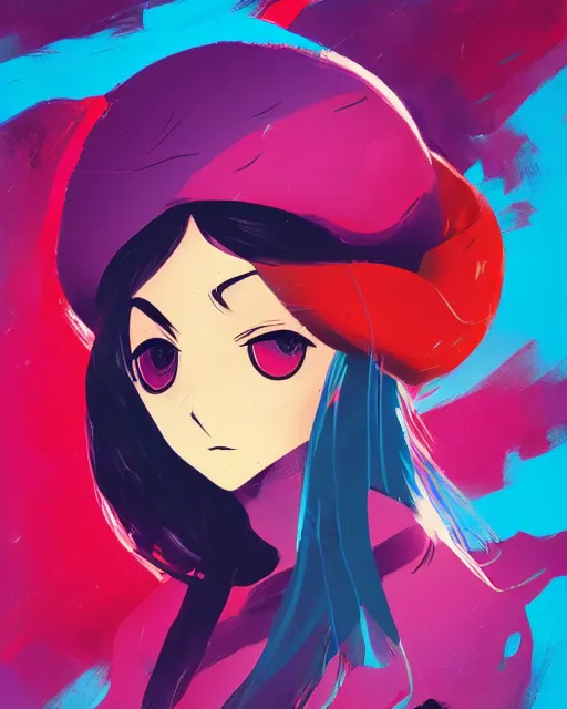 Image similar to girl with beret, colored manga panel, drawn by Anton Fadeev