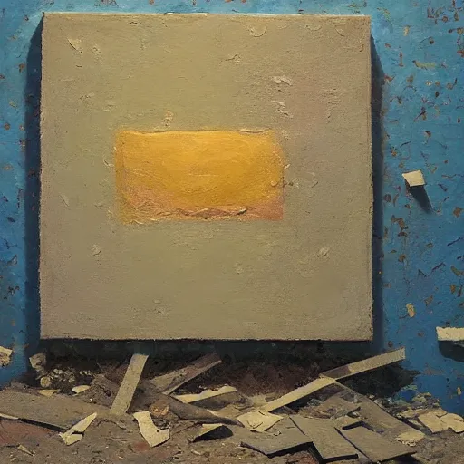 Image similar to an impasto painting by shaun tan of an abandoned abstract sculpture by the caretaker and ivan seal