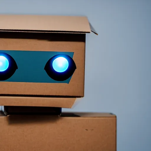 Prompt: a cardboard box robot, ( sony a 7 r iv, symmetric balance, polarizing filter, photolab, lightroom, 4 k, dolby vision, photography awardm, voque, perfect face )