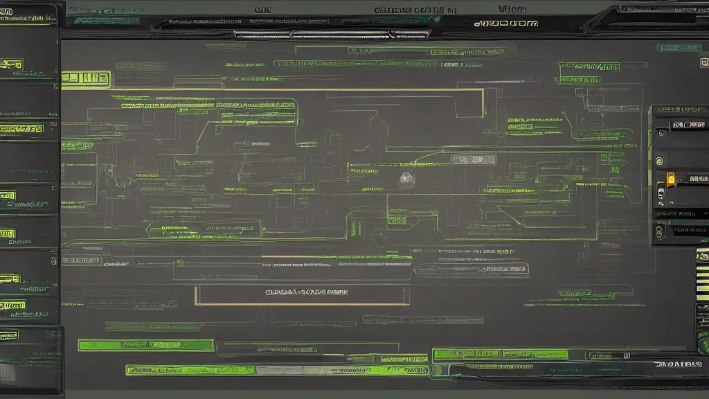 Image similar to GUI for an Ouroboros tracker program, System Shock 2, Shin Megami Tensei Nocturne, Deus Ex