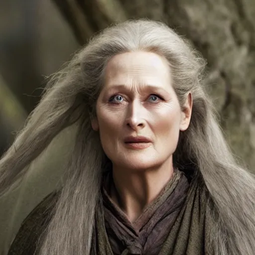 Image similar to first photos of 2 0 2 4 female lotr remake - meryl streep as denethor, ( eos 5 ds r, iso 1 0 0, f / 8, 1 / 1 2 5, 8 4 mm, postprocessed, crisp face, facial features )