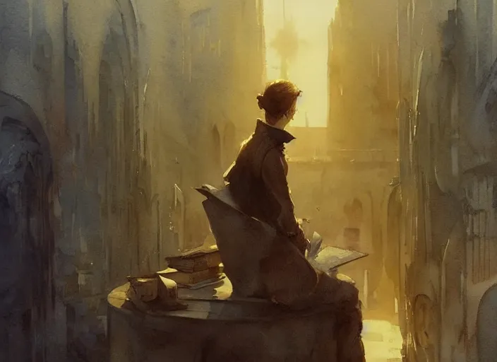 Image similar to watercolor painting of mysterious book, wonderful masterpiece by greg rutkowski, beautiful cinematic light, american romanticism by greg manchess, creation by tyler edlin