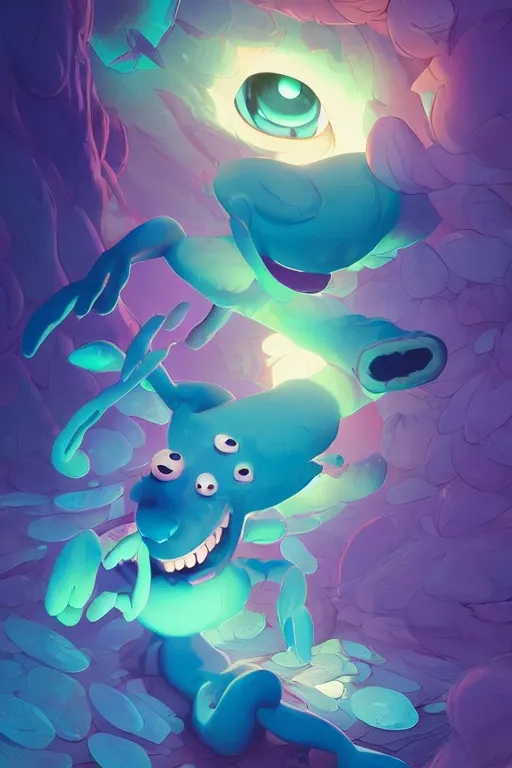 Image similar to smurf ghost creature animal sushi cristal very big eye roots cactus elemental flush of force nature micro world fluo fishscale, behance hd by jesper ejsing, by rhads, makoto shinkai and lois van baarle, ilya kuvshinov, rossdraws radiating a glowing aura global illumination ray tracing hdr