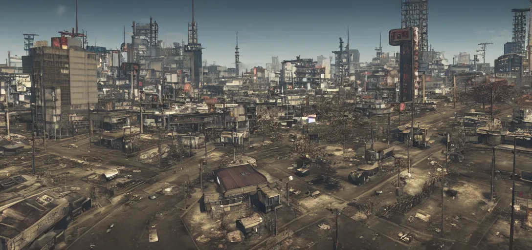 Prompt: Photo of Tokyo in Fallout 4 Style, 8K, daytime, high quality