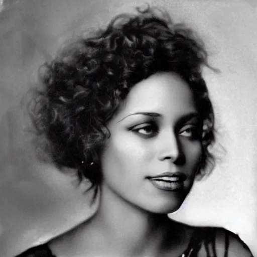 Prompt: headshot edwardian photograph of alicia keys, whitney houston, beyonce, rihanna,, 1 9 2 0 s film actress, realistic face, ethereal, 1 9 1 0 s, grainy, victorian, soft blur