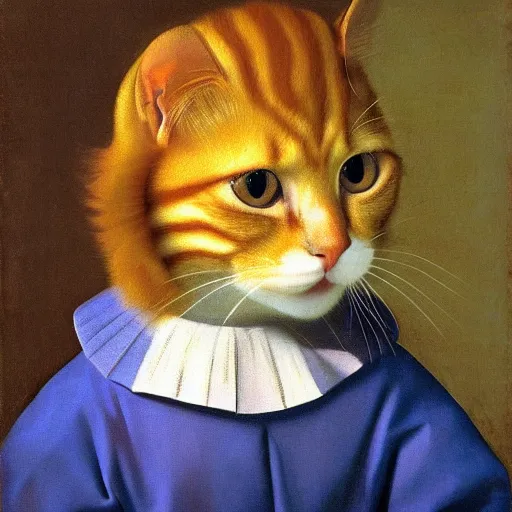 Prompt: high definition portrait of a ginger cat by Johannes Vermeer